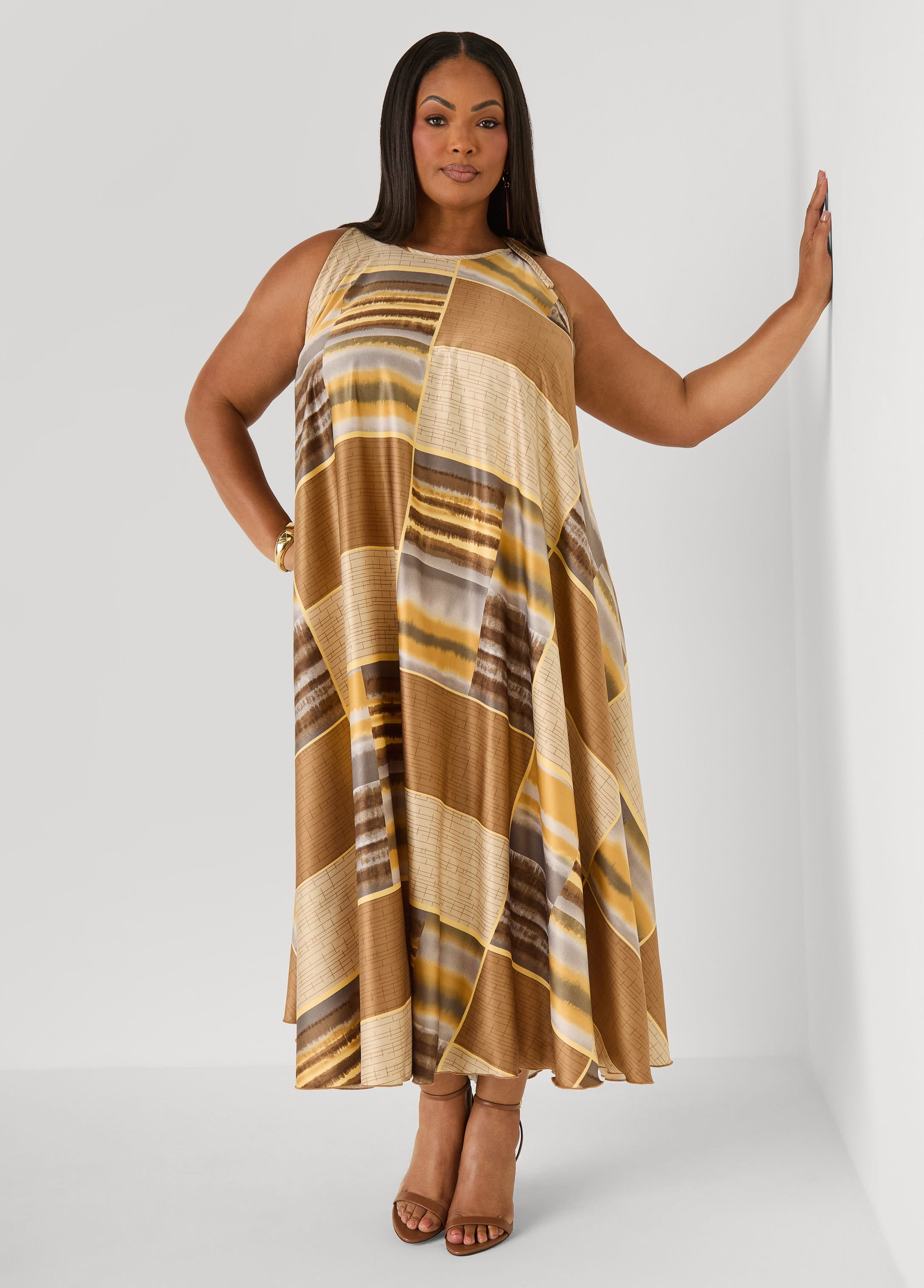 Tie Neck Printed Maxi Dress