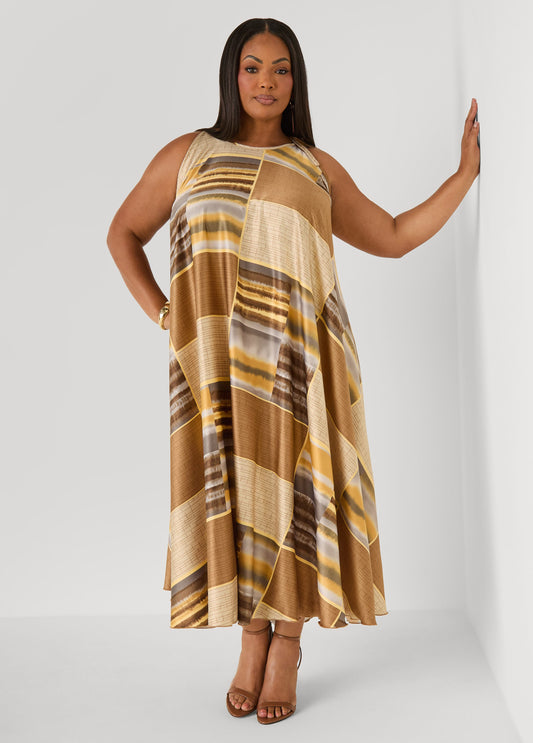 Tie Neck Printed Maxi Dress