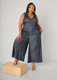 Textured Denim Wide Leg Jumpsuit
