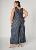 Textured Denim Wide Leg Jumpsuit
