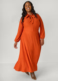 Ribbed Tie Neck A Line Dress