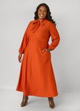Ribbed Tie Neck A Line Dress