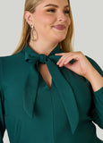Ribbed Tie Neck A Line Dress