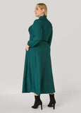 Ribbed Tie Neck A Line Dress