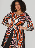 Bell Sleeve Abstract A Line Dress