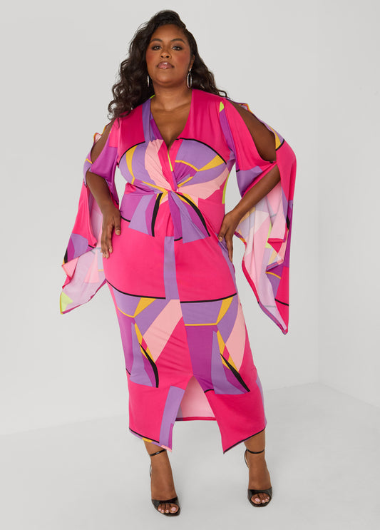 Geo Print Twisted Bodycon Dress