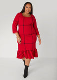 Split Sleeve Windowpane Dress