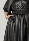 Faux Leather A Line Dress