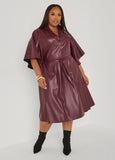 Faux Leather A Line Dress