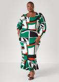 Plus Size Geo Print Square Neck Maxi Dress