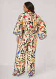 Tie Front Tropical Print Jumpsuit
