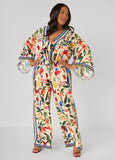 Tie Front Tropical Print Jumpsuit