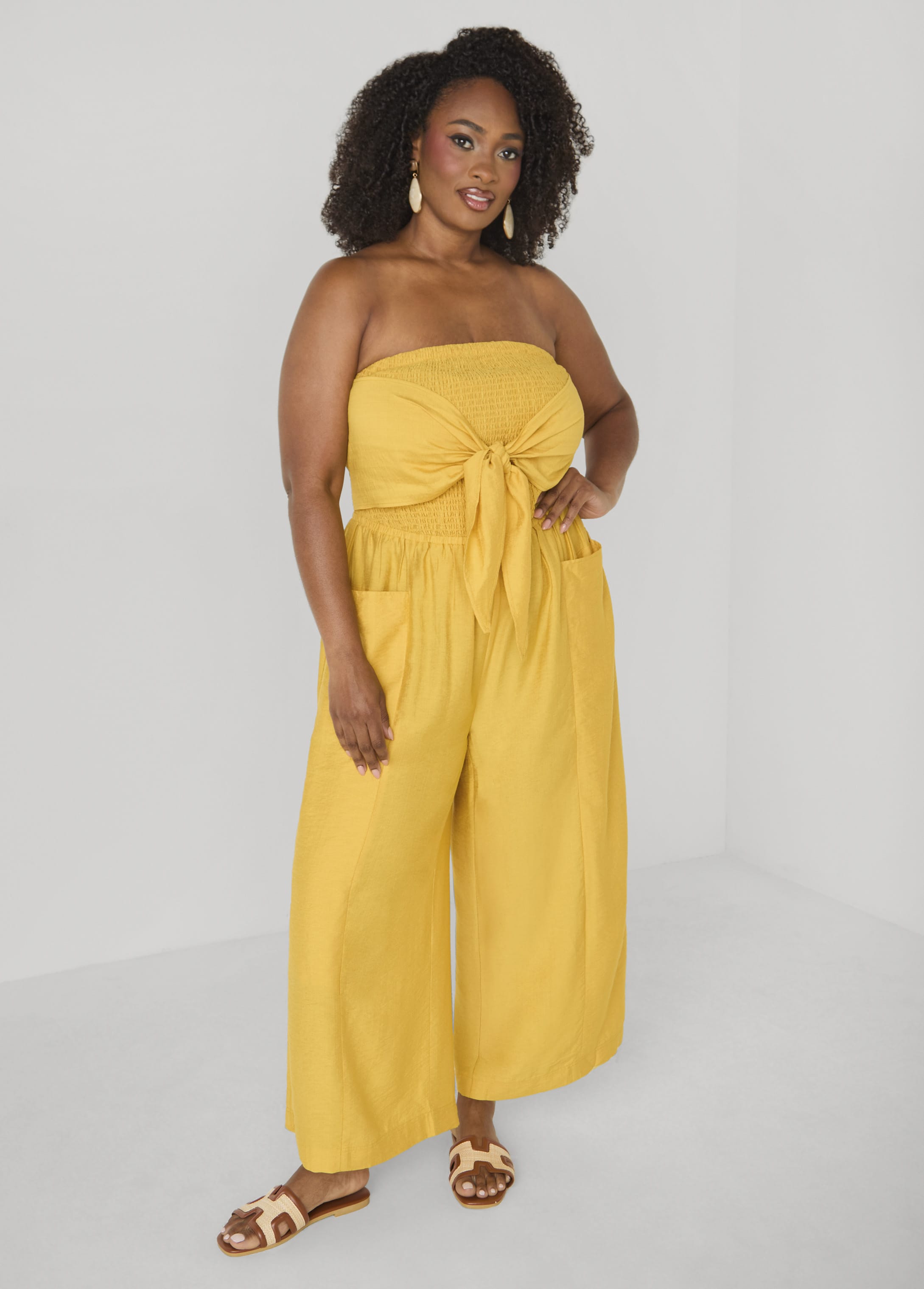 パンツ 24SSPolyester Twill Error Fit Jump Suits Strapless Tie Front Jumpsuit – Ashley Stewart