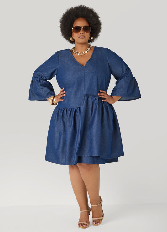 Layered Chambray Babydoll Dress