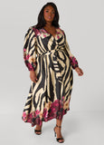 Plus Size Floral And Zebra Print Maxi Dress
