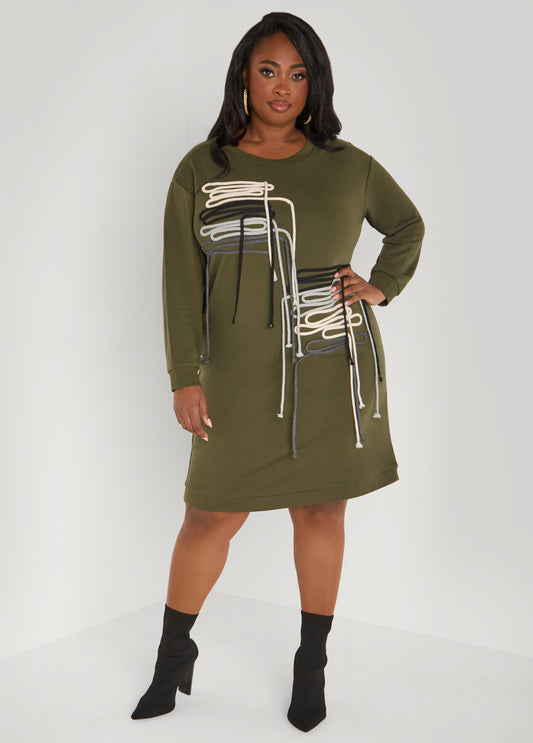 Plus Size Shoelace Embellished Sweatshirt Dress