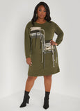 Plus Size Shoelace Embellished Sweatshirt Dress