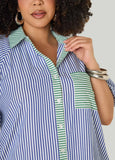 Two Tone Striped Shirtdress
