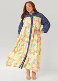 Denim Paneled Printed Shirtdress