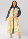 Denim Paneled Printed Shirtdress