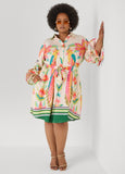 Ruffled Parrot Print Shirtdress