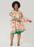Ruffled Parrot Print Shirtdress