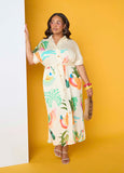 Plus Size Tropical Print Flower Maxi Dress Linen Summer Shirtdress