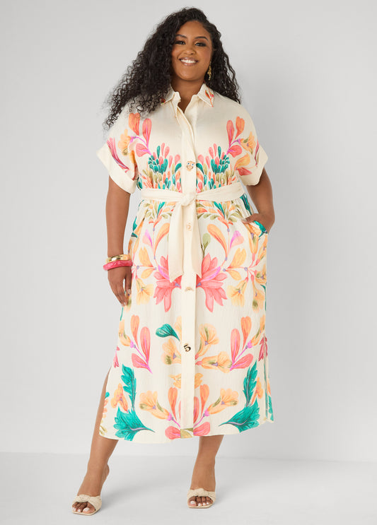 Floral Print Maxi Shirtdress