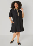 Leopard Trimmed Flounced Dress