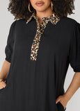 Leopard Trimmed Flounced Dress