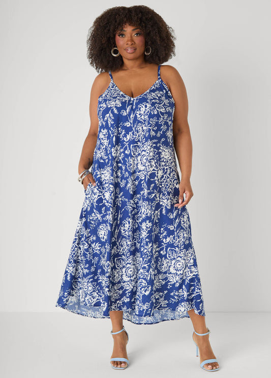 Floral V Neck Midaxi Dress
