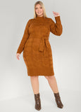 Belted Cable Knit Sweater Dress