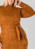 Belted Cable Knit Sweater Dress