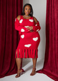 Heart Fringed Midi Sweater Dress