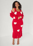 Heart Fringed Midi Sweater Dress