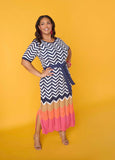 Plus Size Zig Zag Maxi Dress Colorblock Pointelle Knit Dress