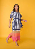 Plus Size Zig Zag Maxi Dress Colorblock Pointelle Knit Dress