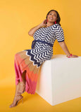 Plus Size Zig Zag Maxi Dress Colorblock Pointelle Knit Dress