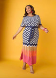 Plus Size Zig Zag Maxi Dress Colorblock Pointelle Knit Dress