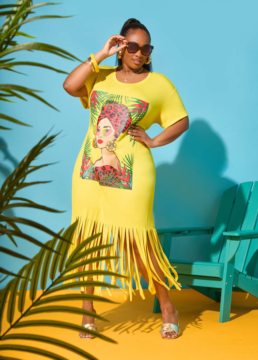 Plus Size Tropical Graphic T Shirt Dress Casual Short Sleeve Maxi Dress