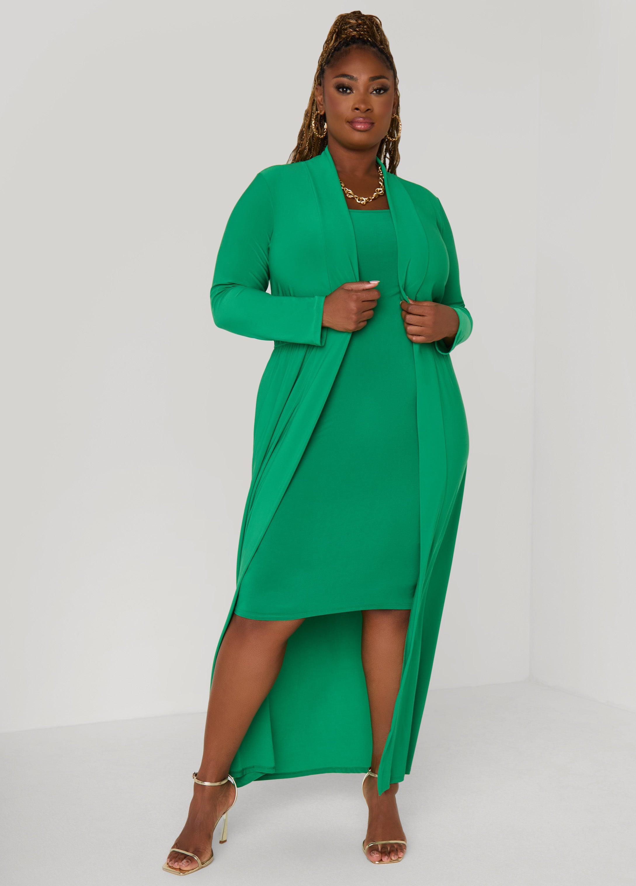 Plus Size Open Front Knit Duster