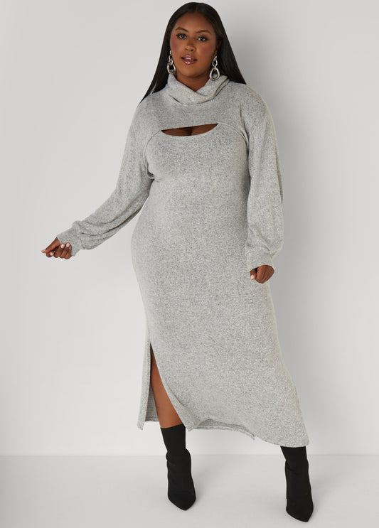 Plus Size Cropped Marled Turtleneck Top