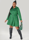 Plus Size A Line Suede Dress Green Fit Flare Dress