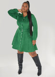 Plus Size A Line Suede Dress Green Fit Flare Dress
