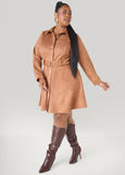 Plus Size A Line Suede Dress Camel Fit Flare Dress
