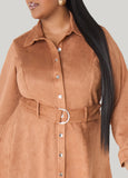Faux Suede A Line Shirtdress