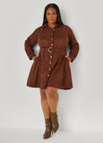 Faux Suede A Line Shirtdress