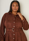 Faux Suede A Line Shirtdress