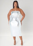 Plus Size bodycon metallic silver faux leather party holiday dress