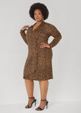 Ribbed Leopard Faux Wrap Dress